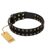 "Refined Pattern" Stylish Black Real Leather Dog Collar FDT Artisan