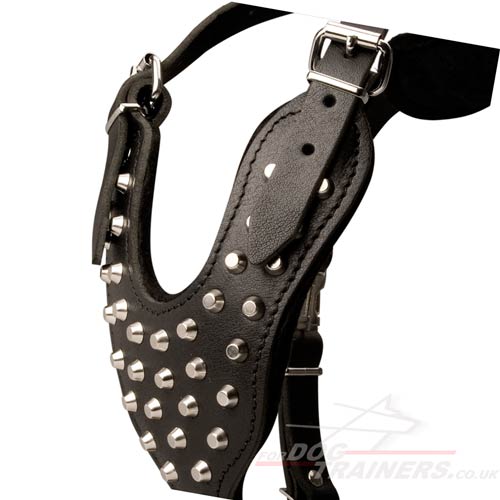 Black Leather Studded Dog Harness
