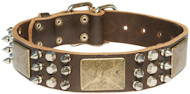 Gorgeous leather dog collar with brass massive plates and spikes Gorgeous leather dog collar with brass massive plates and spikes