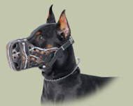 Doberman hand painted leather dog muzzle "Wire", UK Doberman hand painted leather dog muzzle "Wire", UK