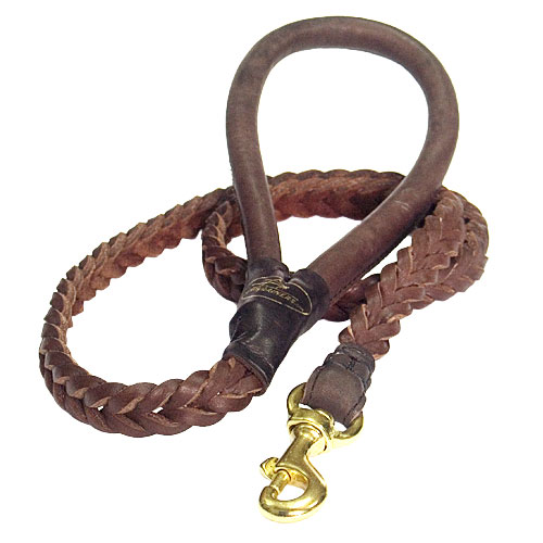 leather dog lead, round brown