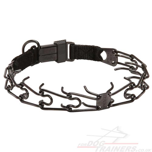 Black Steel Pinch Dog Collar with Clip by Herm Sprenger, 3.2 mm