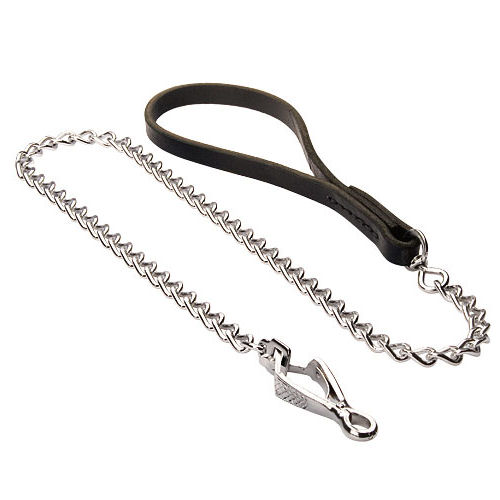 Metal Chain Dog Lead Herm Sprenger With Leather Handle NEW