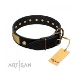 "Black Corsair" Stunning Black Leather Dog Collar With Studs FDT Artisan_2