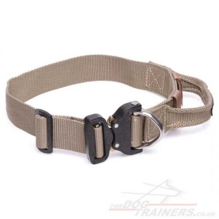 Khaki K9 Dog Collar with Handle Extra Strong for Working Dogs