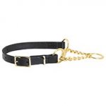 Soft Leather Loop Plus Chain Martingale Dog Collar for Training