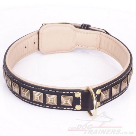 "Pyramid" Adorable Black Leather Collar For Dog With Adornment