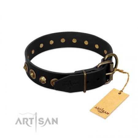 "Reckless Mutt" Strong Black Real Leather Dog Collar With Skulls FDT Artisan