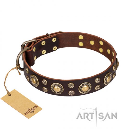 Vintage Dog Collar "Flower Melody" FDT Artisan of Brown Leather