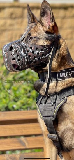 Leather Dog Muzzle UK Exclusive Style Barbed Wire for Agitation