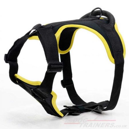 NEW! Soft Padded Nylon Dog Chest Harness with Handle Yellow