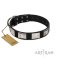 WOW! Designer Big Dog Collar Black Leather with Chromed Plates