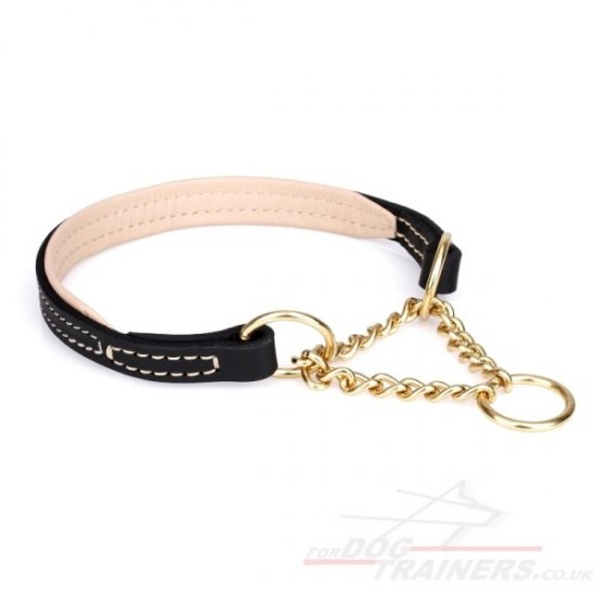 Large Dog Training Collar with Martingale Chain and Nappa Lining