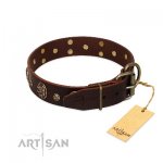"Breaking the Horizon" Gorgeous Brown Leather Dog Collar FDT Artisan_1