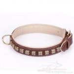 "Cube" Tough Brown Leather Dog Collars UK With Decorations_0