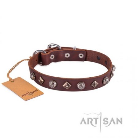 Extravagant Brown Leather Personalised Dog Collar FDT Artisan