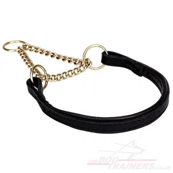 Safe and Efficient Soft Leather Dog Collar with Martingale Chain