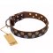 Brown Leather Dog Collar with Studs "Strong Shields" FDT Artisan