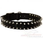 Black Nylon Spiked Dog Collar with Metal Buckle and D Ring