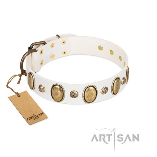 White Studded Leather Dog Collar by FDT Artisan