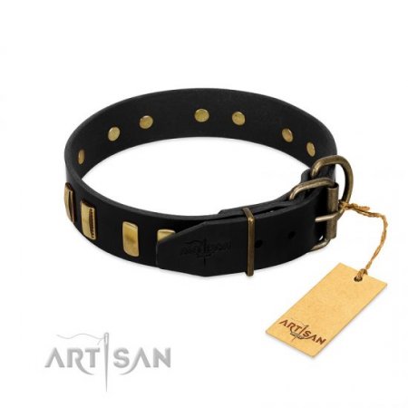 Gold & Black Leather Dog Collar 'Glorious Night' FDT Artisan