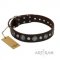 Baroque Brown Leather Dog Collar with Studs FDT Artisan