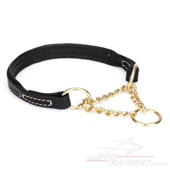 Martingale Collar for Big Dogs with Black Nappa Lining and Chain