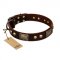 Brown Dog Collar with Brass Finery "Magic Amulet" by FDT Artisan