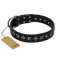 New Dog Collar Black Leather with Stars "Galaxy" FDT Artisan