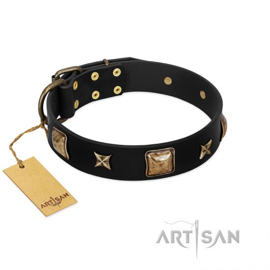 Black Dog Collar with Squares and Stars