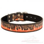 Bright Dog Collar Leather NEW "Flame" Painted by Hands
