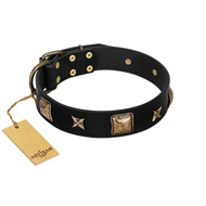 "Starry Harmony" Durable Black Leather Collar For Dog FDT Artisan