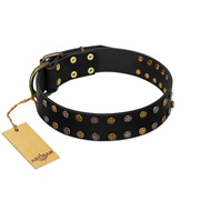 "Star Way" Matchless Black Real Leather Dog Collar FDT Artisan