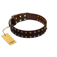 "To The Moon And Back" Studded Soft Brown Leather Dog Collar FDT Artisan