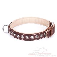 "Cone" Fabulous Brown Leather Dog Collar UK With Shiny Decorations