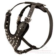 Brown Leather Harness for Dogs Studded Design Medium Large