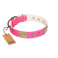 FDT Artisan Pink Leather Dog Collar with Flowers and Plates FDT Artisan Pink Leather Dog Collar with Flowers and Plates