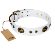 White Leather Collar with Brass Medals "Magnetic Appeal" Artisan White Leather Collar with Brass Medals "Magnetic Appeal" Artisan