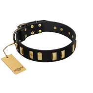 Gold & Black Leather Dog Collar 'Glorious Night' FDT Artisan