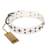 Marvellous Dog Collar of White Leather "Bright Stars"FDT Artisan Marvellous Dog Collar of White Leather "Bright Stars"FDT Artisan
