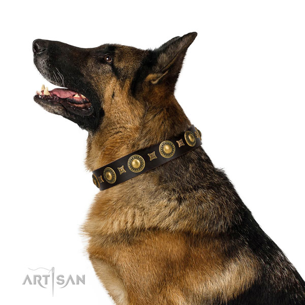 German Shepherd Dog Comfortable Leather Dog Collar with
Ornaments