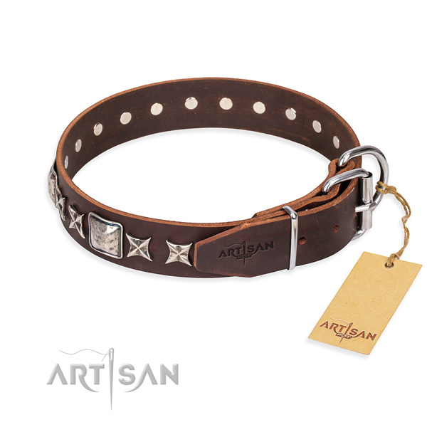 Wide Leather Dog Collar with Buckle
