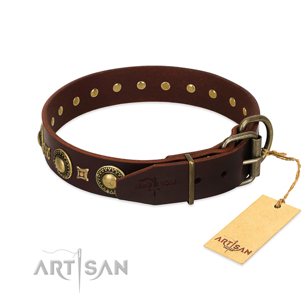 handmade brown studded dog collar