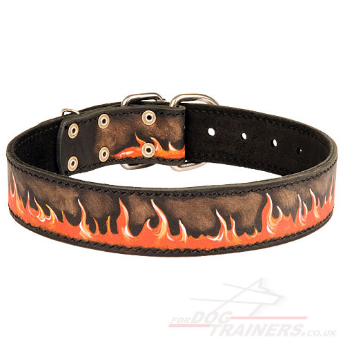 Bright Dog Collar Leather NEW "Flame" Painted by Hands - Click Image to Close