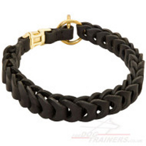 Choke Dog Collar - Springy Leather Chain NEW! - Click Image to Close