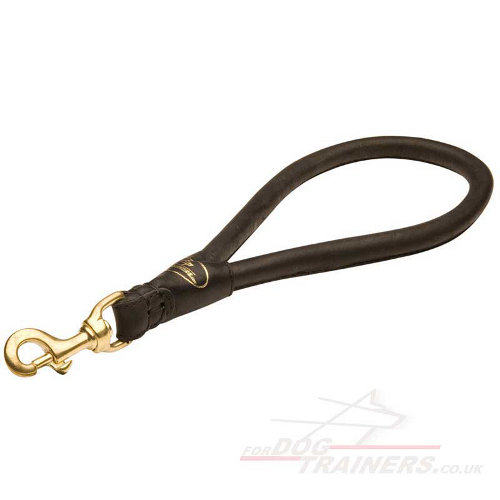 Short Round Leather Dog Leash Handle Only - Click Image to Close