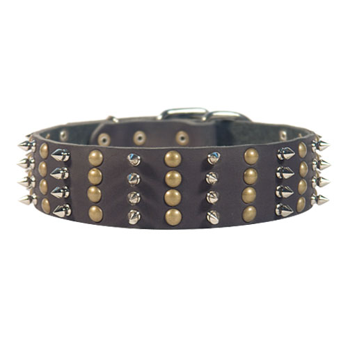 2 inch Wide Collar for Dogs with Spikes and Studs - Click Image to Close