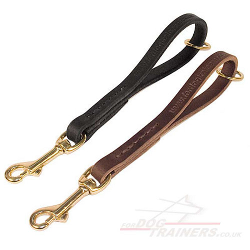 Very Short Dog Lead Leather with Brass Snap Hook - Click Image to Close
