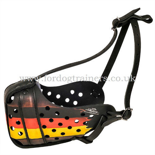 Exclusive Handmade Leather Dog Muzzle Painted in German Style