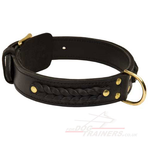 Braided 2 Ply Leather Dog Collar Brass Fittings Heavy Duty XL